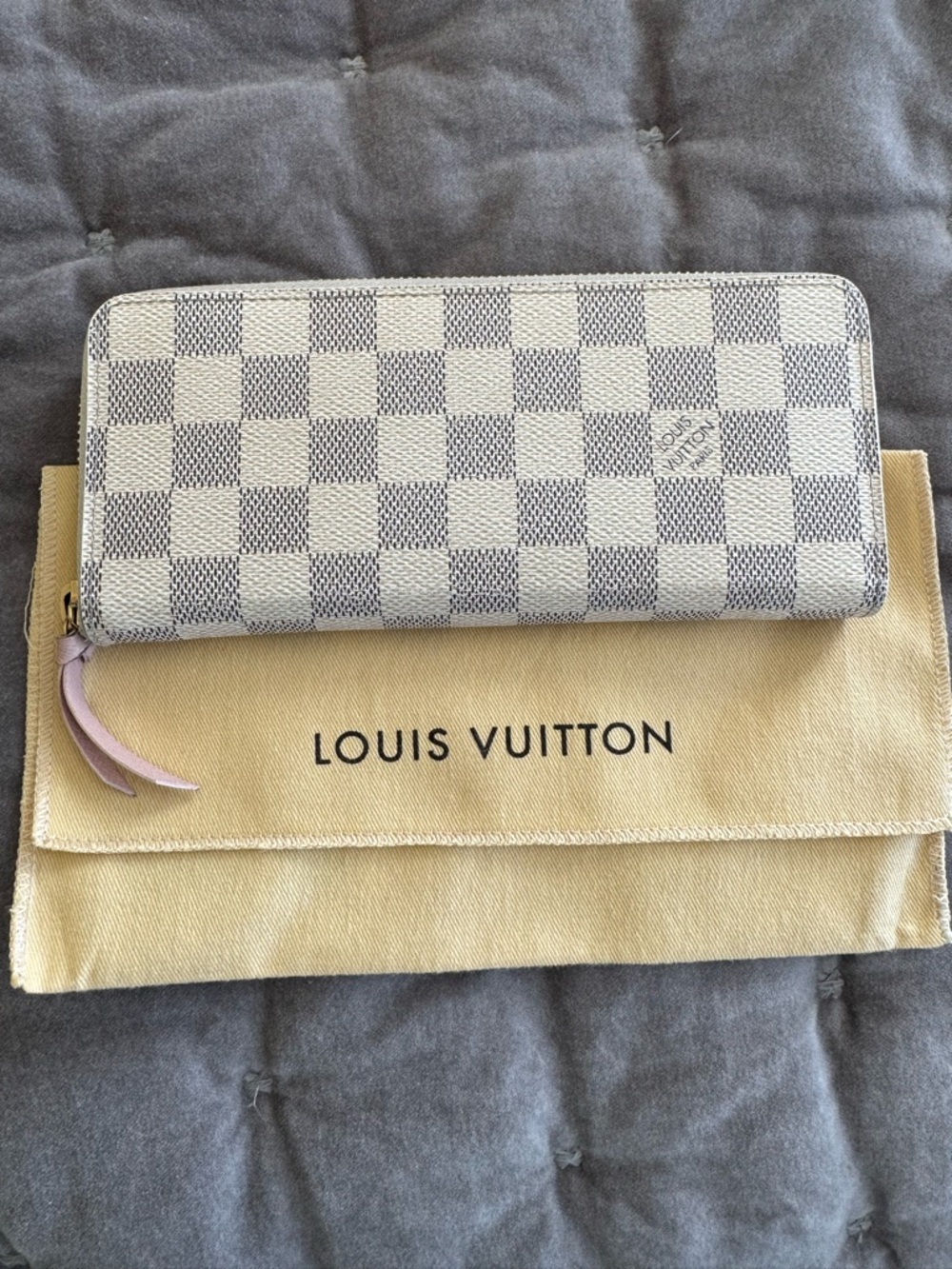 Louis Vuitton Damier Azur Zip-Around Wallet with Pink Pull
